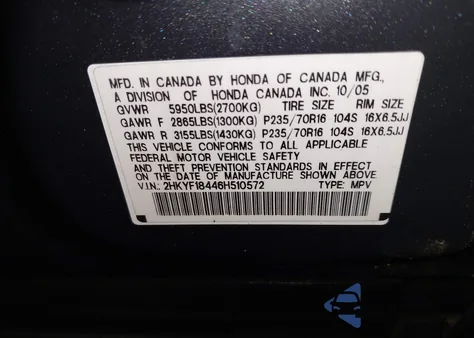 2006 Honda Pilot Ex из США, поврежденный, VIN 2HKYF18446H510572